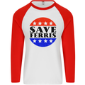 Save Ferris Funny 80's Movie Mens L/S Baseball T-Shirt White/Red