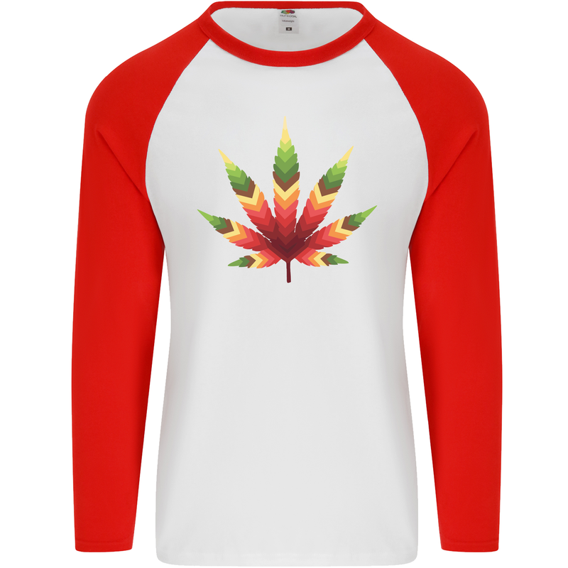 Cannabis Leaf Weed Drugs Marijuana Weed Mens L/S Baseball T-Shirt White/Red