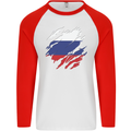 Torn Russia Flag Russian Day Football Mens L/S Baseball T-Shirt White/Red