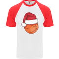 A Basketball Wearing a Christmas Hat Xmas Mens S/S Baseball T-Shirt White/Red