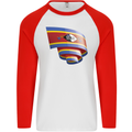 Curled Swaziland Flag Swazi Day Football Mens L/S Baseball T-Shirt White/Red