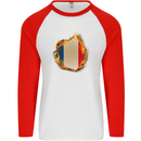 The French Tricolour Flag Fire France Mens L/S Baseball T-Shirt White/Red