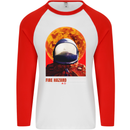Fire Hazard Too Hot to Handle Astronaut Space Mens L/S Baseball T-Shirt White/Red