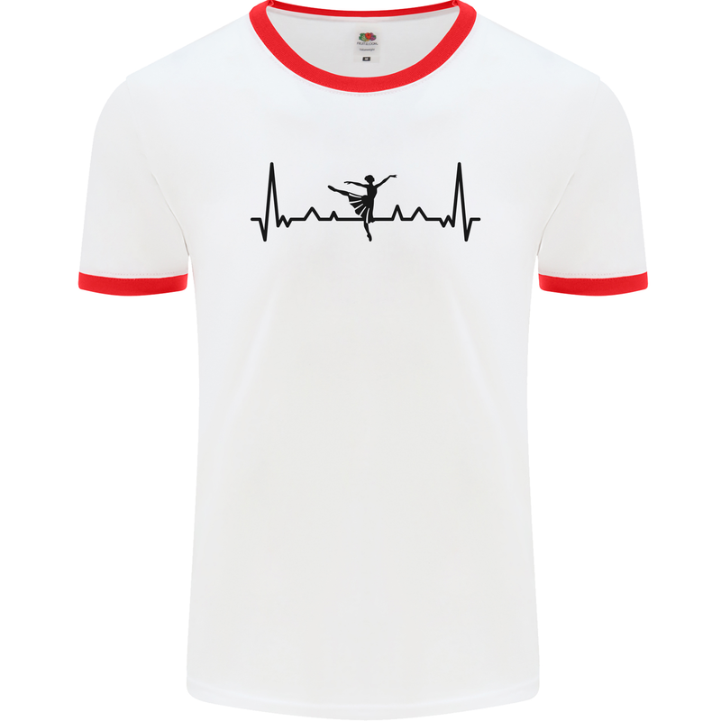 Ballet Dancer ECG Dancing Ballerina Pulse Mens Ringer T-Shirt White/Red