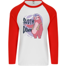 Sloth Down Policeman Funny Mens L/S Baseball T-Shirt White/Red
