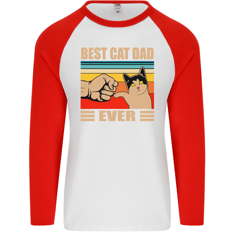 Best Cat Dad Ever Funny Father's Day Mens L/S Baseball T-Shirt White/Red