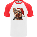 Christmas Yorkshire Terrier Dog Xmas Yorkie Mens S/S Baseball T-Shirt White/Red