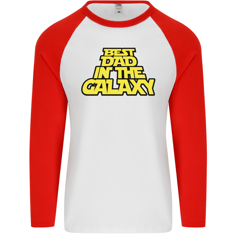 Best Dad in the Galaxy Funny Father's Day Mens L/S Baseball T-Shirt White/Red