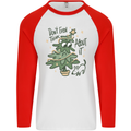 A Dog Weeing on a Christmas Tree Xmas Funny Mens L/S Baseball T-Shirt White/Red