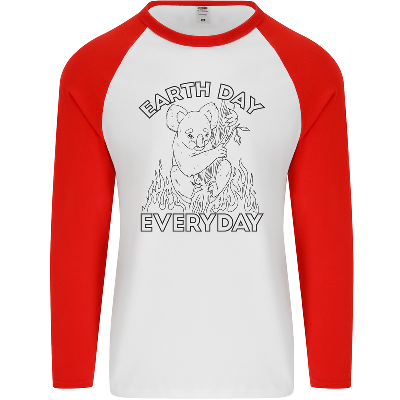 Koala Bear Earth Day Everyday Climate Change Mens L/S Baseball T-Shirt White/Red