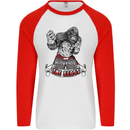Muay Thai The Beast MMA Mixed Martial Arts Mens L/S Baseball T-Shirt White/Red