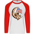 Beer Moon USA Flag Astronaut Space Alcohol Mens L/S Baseball T-Shirt White/Red