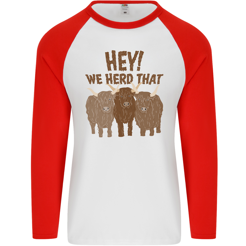 We Herd That Funny Cow Mens L/S Baseball T-Shirt White/Red