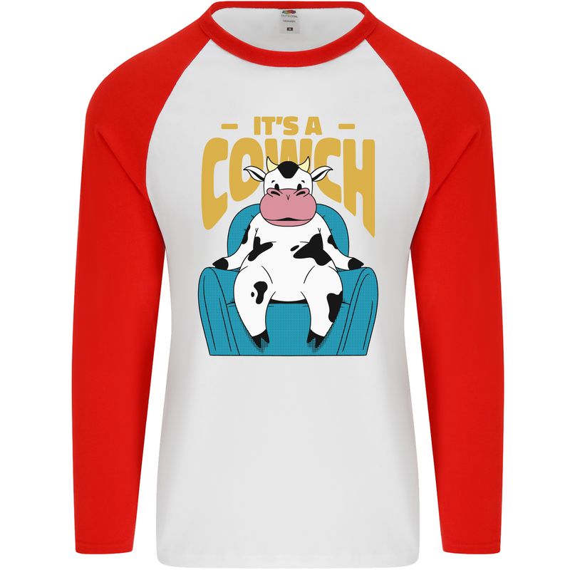 Its a Cowch Funny Cow Mens L/S Baseball T-Shirt White/Red