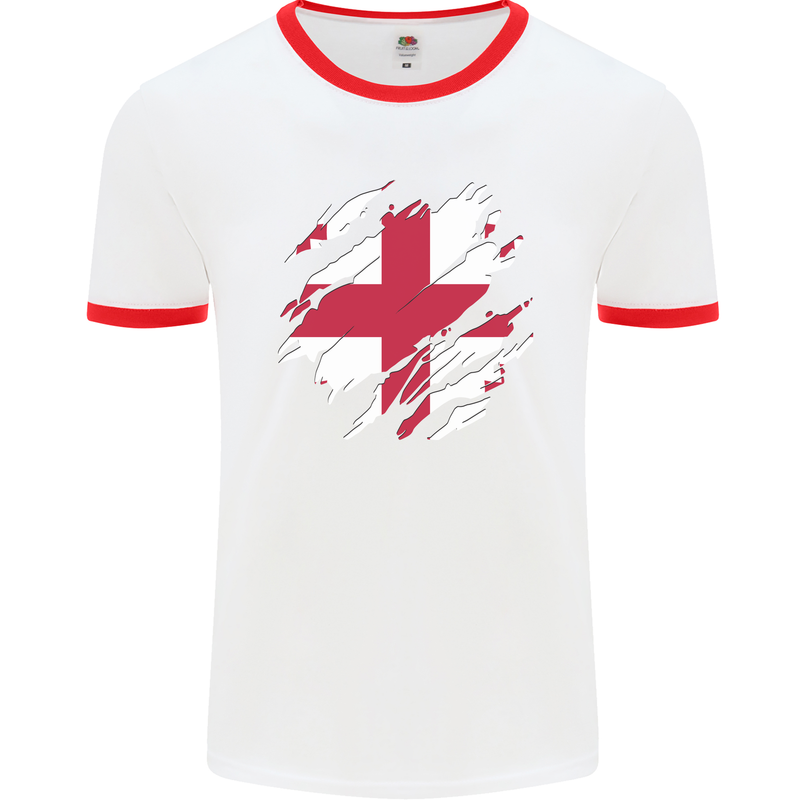 Torn Georgia Flag Georgian Day Football Mens Ringer T-Shirt White/Red