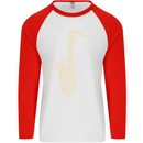 A Saxophone Musical Instruments Brass Band Mens L/S Baseball T-Shirt White/Red