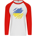 Torn Ukraine Flag Ukrainian Day Football Mens L/S Baseball T-Shirt White/Red