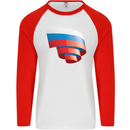 Curled Russia Flag Russian Day Football Mens L/S Baseball T-Shirt White/Red