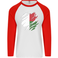 Torn Madagascar Flag Madagascan Day Football Mens L/S Baseball T-Shirt White/Red