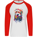 Ferret Watercolour Mens L/S Baseball T-Shirt White/Red