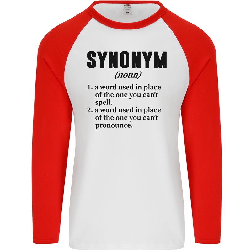 Synonym Funny Definition Slogan Mens L/S Baseball T-Shirt White/Red