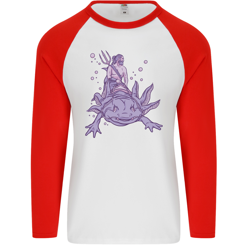 Poseidon Riding an Axaloti Mens L/S Baseball T-Shirt White/Red