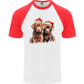 Chocolate Labrador Christmas Puppies Xmas Mens S/S Baseball T-Shirt White/Red