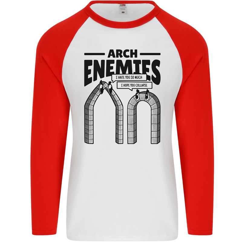 Arch Enemies Funny Architect Builder Mens L/S Baseball T-Shirt White/Red