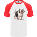 Old English Sheepdog Dog Mens S/S Baseball T-Shirt White/Red