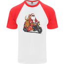 Motorbike & Sidecar Christmas Santa Xmas Biker Mens S/S Baseball T-Shirt White/Red