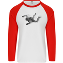 Abstract Parachutist Freefall Skydiving Mens L/S Baseball T-Shirt White/Red