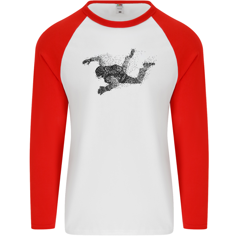 Abstract Parachutist Freefall Skydiving Mens L/S Baseball T-Shirt White/Red