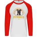 A Pitbull Dog Mens L/S Baseball T-Shirt White/Red