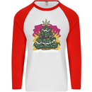A Weed Christmas Tree Cannabis Trippy Mens L/S Baseball T-Shirt White/Red