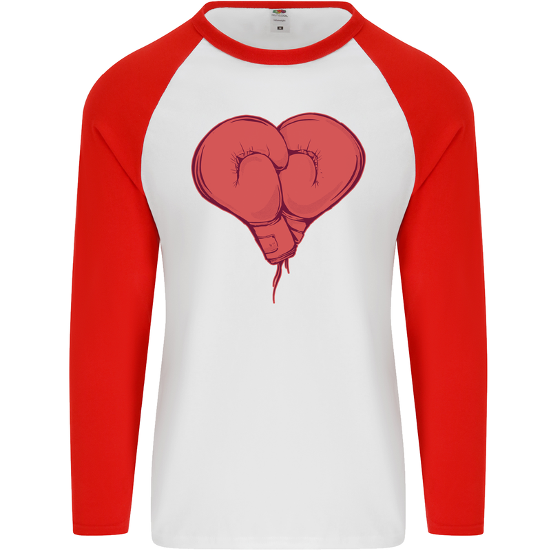 Heart Boxing Gloves Boxer MMA Muay Thai Mens L/S Baseball T-Shirt White/Red