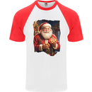 Christmas Traditional Santa With Cookies Xmas Mens S/S Baseball T-Shirt White/Red