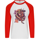 Japanese Fantasy Dragon Mens L/S Baseball T-Shirt White/Red