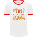 Beer Glasses Funny Alcohol Old Age Mens Ringer T-Shirt White/Red