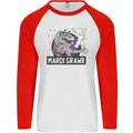 Funny T-Rex Mardi Gras Grawr Dinosaur Mens L/S Baseball T-Shirt White/Red