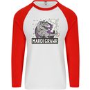 Funny T-Rex Mardi Gras Grawr Dinosaur Mens L/S Baseball T-Shirt White/Red