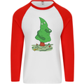 Naked Christmas Tree Funny Rude Xmas Naturist Mens L/S Baseball T-Shirt White/Red