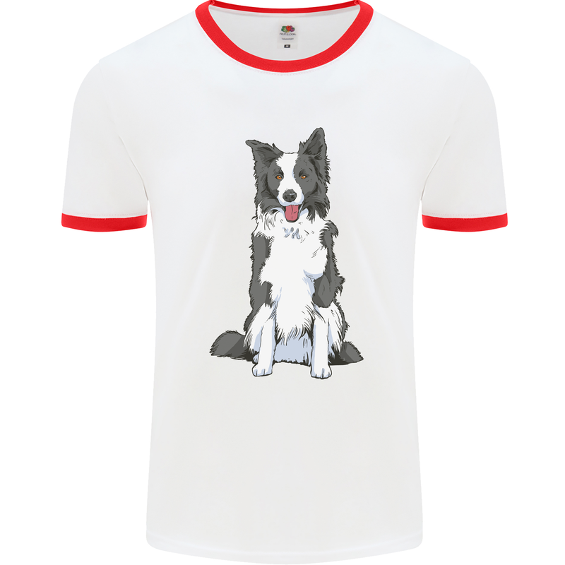 A Border Collie Mens Ringer T-Shirt White/Red