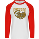 Dinosaur Fossil Paleontology Skeleton Mens L/S Baseball T-Shirt White/Red