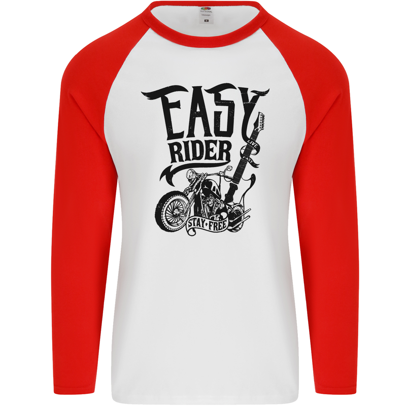 Easy Rider Motorcycle Motorbike Biker Mens L/S Baseball T-Shirt White/Red