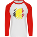 Torn Belgium Flag Belgian Day Football Mens L/S Baseball T-Shirt White/Red