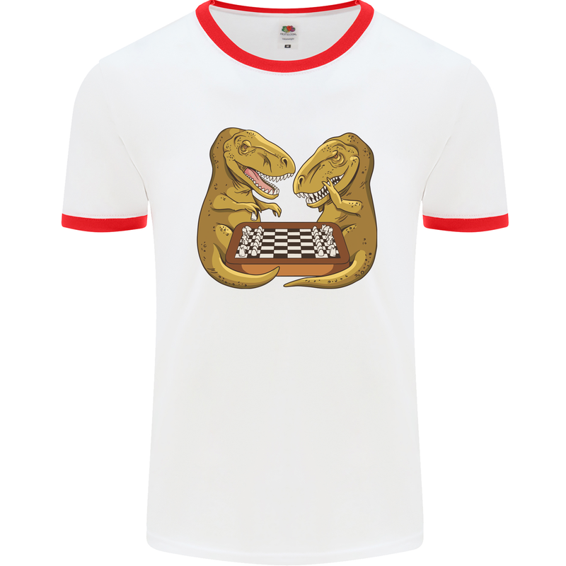 Chess T-Rex Dinosaur Mens Ringer T-Shirt White/Red