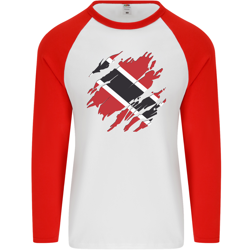 Torn Trinidad and Tobago Day Football Mens L/S Baseball T-Shirt White/Red