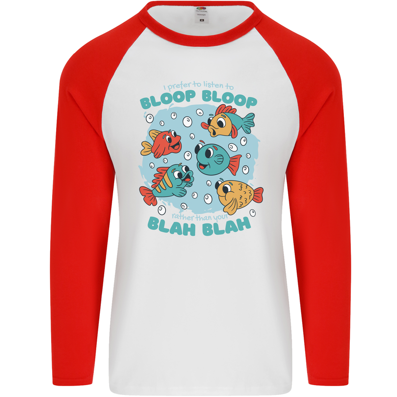 Bloop Bloop Funny Fishing Fisherman Mens L/S Baseball T-Shirt White/Red