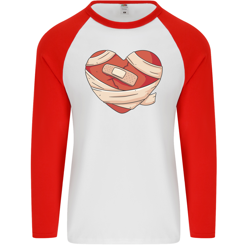 A Broken Heart Anti Valentines Day Single Mens L/S Baseball T-Shirt White/Red