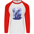 An Elephant Watercolour Mens L/S Baseball T-Shirt White/Red